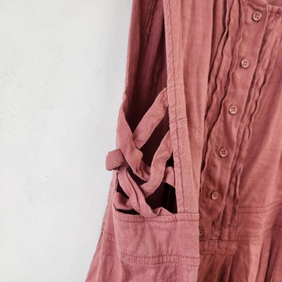 Free People Moonshine Linen Blend Pink Dress Summer Beachy Women's S - Picture 6 of 11